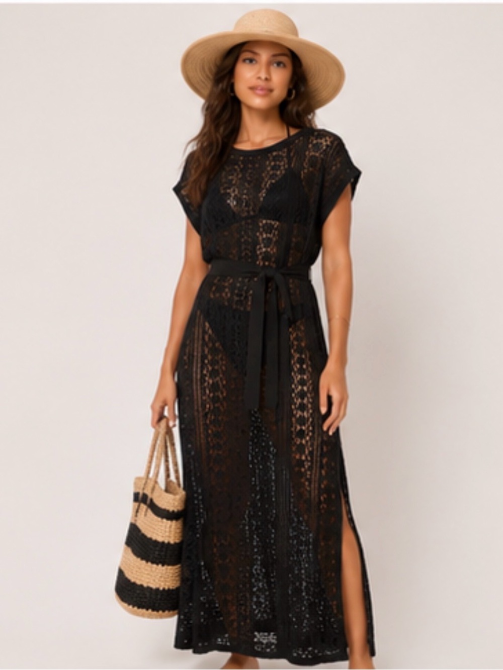 Zara Black Crochet Maxi Swim Coverup